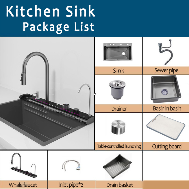 Tesrin YN-K105 Luxury Kitchen Sink with Rocking The New Waterfall Fauct