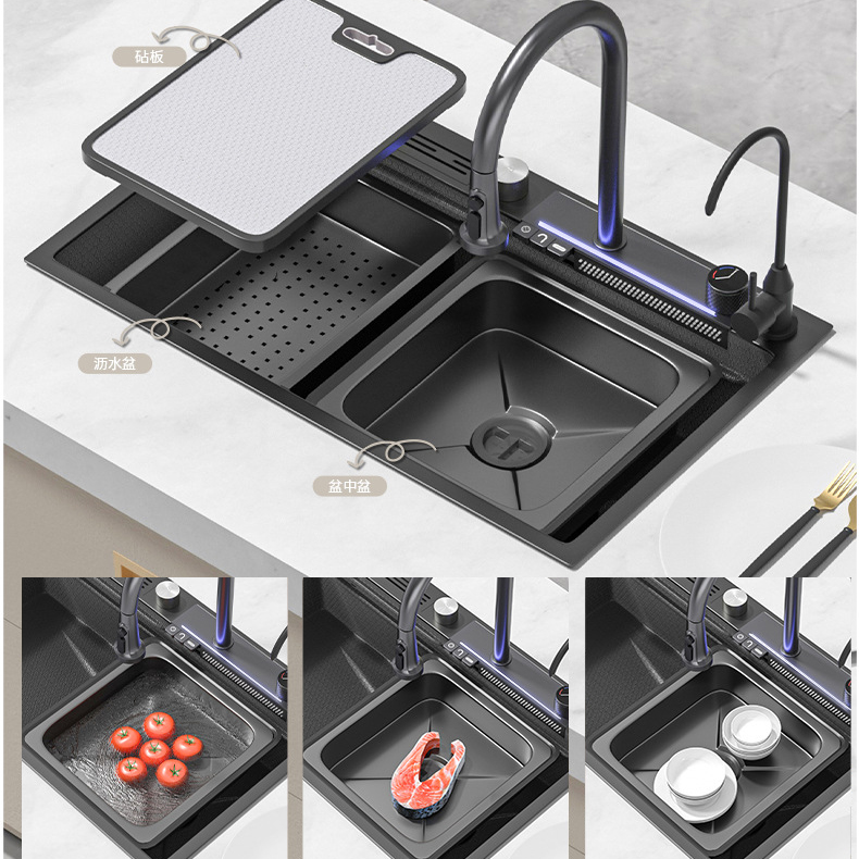 Tesrin YN-K103 Luxury Kitchen Sink with Digital Display, Cup Washer and Waterfall Design